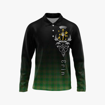 Tartan Vibes Clothing Gillman Irish Clan Long Sleeve Polo Shirt with Coat of Arms Erin Go Bragh Celtic Inspired