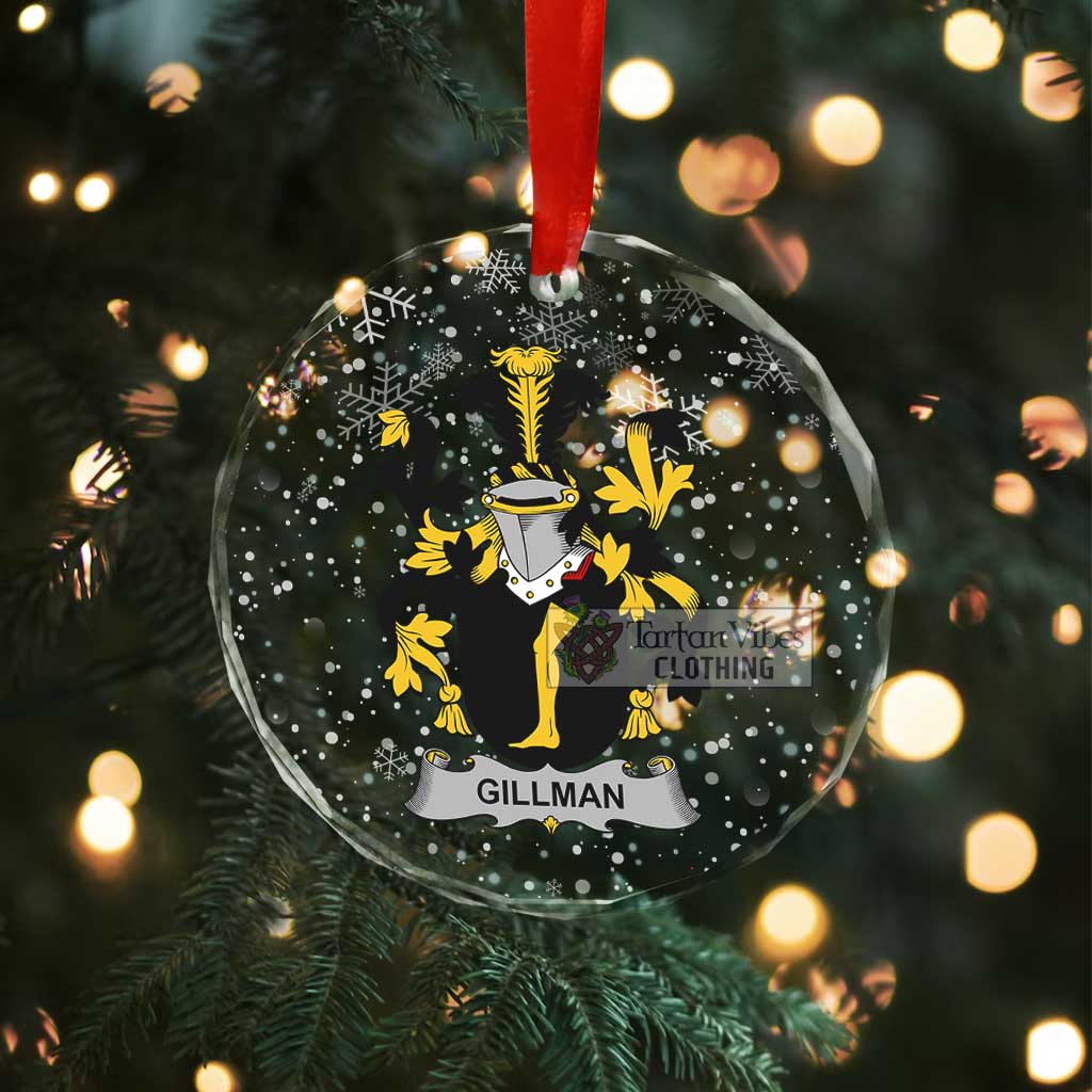 Tartan Vibes Clothing Gillman Irish Clan Christmas Glass Ornament with Coat of Arms