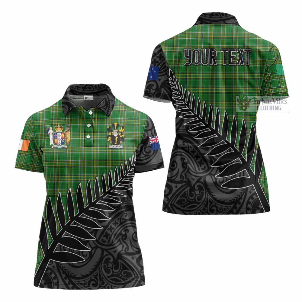 Tartan Vibes Clothing Gillman Irish Clan Tartan Women's Polo Shirt with Coat of Arms New Zealand Silver Fern Half Style