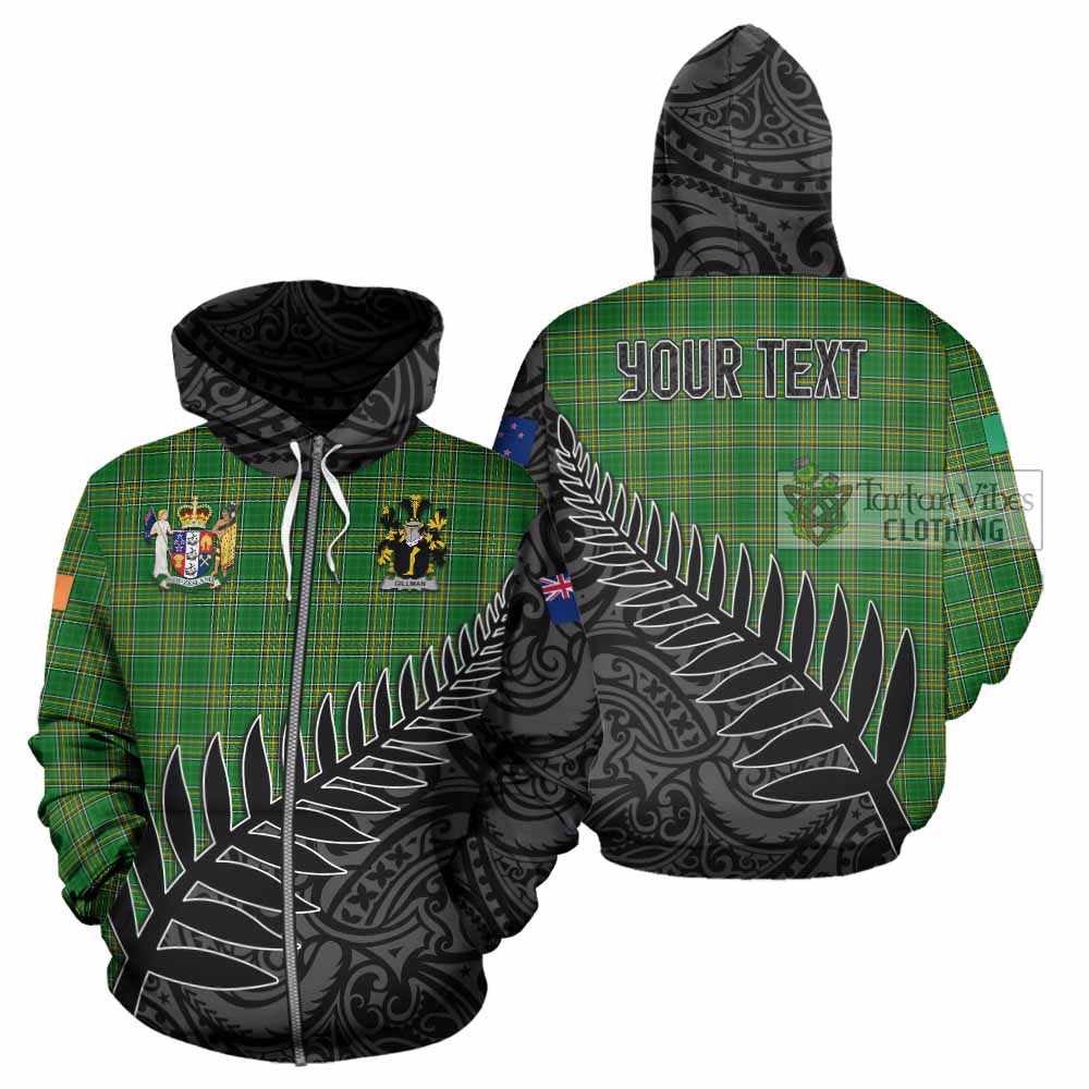 Tartan Vibes Clothing Gillman Irish Clan Tartan Hoodie with Coat of Arms New Zealand Silver Fern Half Style
