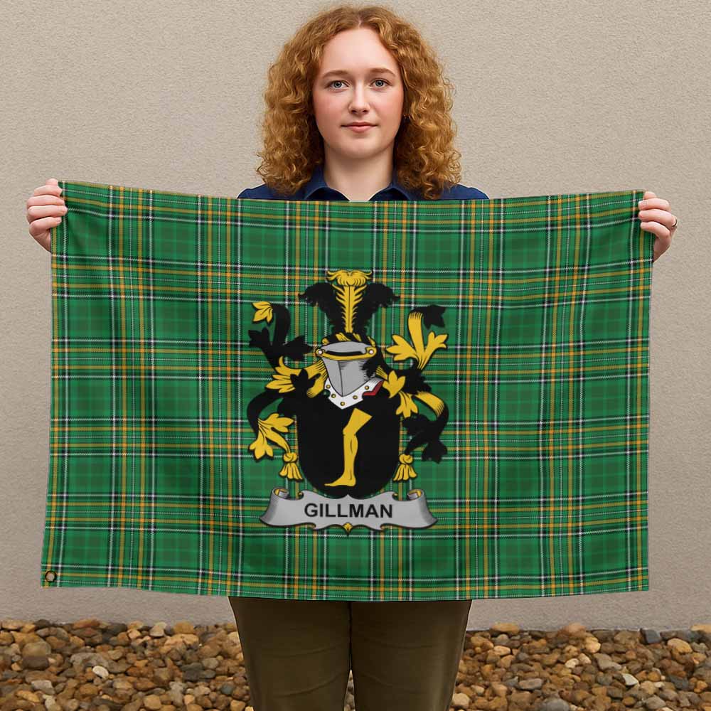 Tartan Vibes Clothing Gillman Irish Clan Tartan House Flag with Coat of Arms
