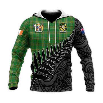 Tartan Vibes Clothing Gillson Irish Clan Tartan Knitted Hoodie with Coat of Arms New Zealand Silver Fern Half Style