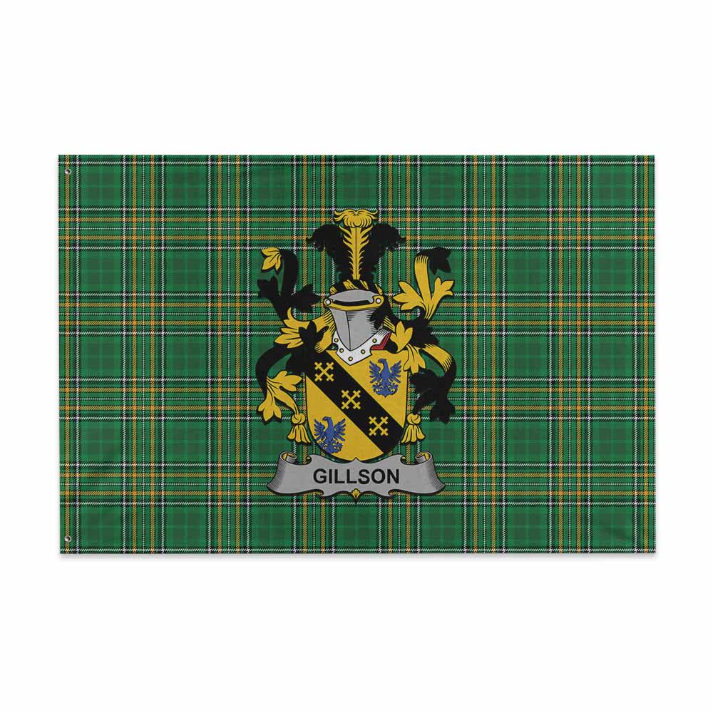 Tartan Vibes Clothing Gillson Irish Clan Tartan House Flag with Coat of Arms
