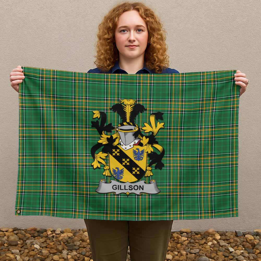 Tartan Vibes Clothing Gillson Irish Clan Tartan House Flag with Coat of Arms