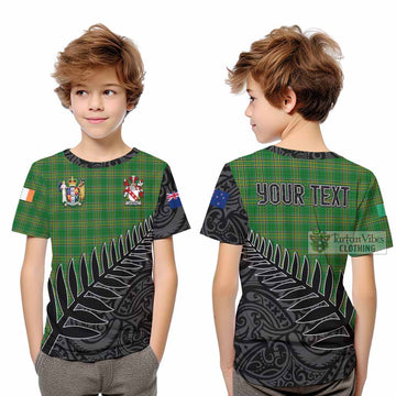 Tartan Vibes Clothing Gilmore Irish Clan Tartan Kid T-Shirt with Coat of Arms New Zealand Silver Fern Half Style