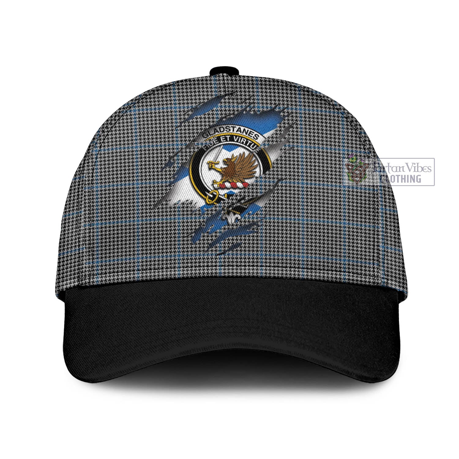 Tartan Vibes Clothing Gladstanes Tartan Classic Cap with Family Crest In Me Style