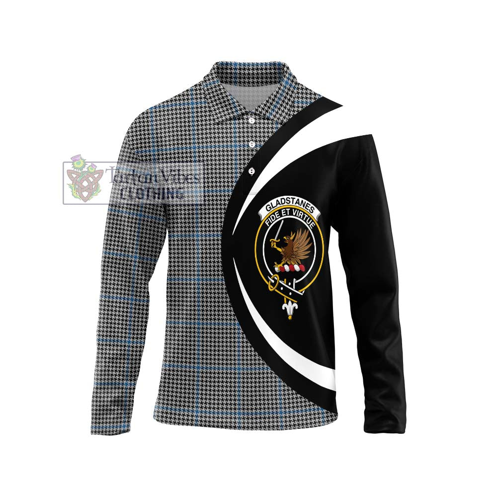 Gladstanes Tartan Long Sleeve Polo Shirt with Family Crest Circle Style Unisex - Tartan Vibes Clothing