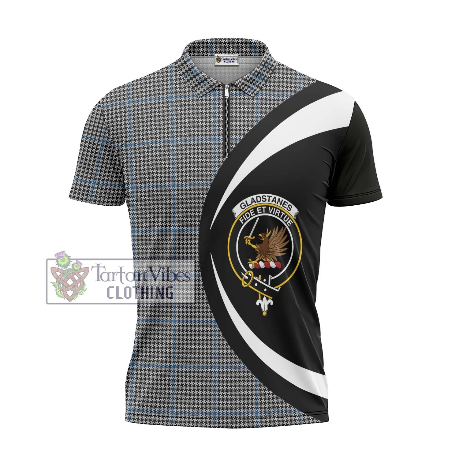 Tartan Vibes Clothing Gladstanes Tartan Zipper Polo Shirt with Family Crest Circle Style