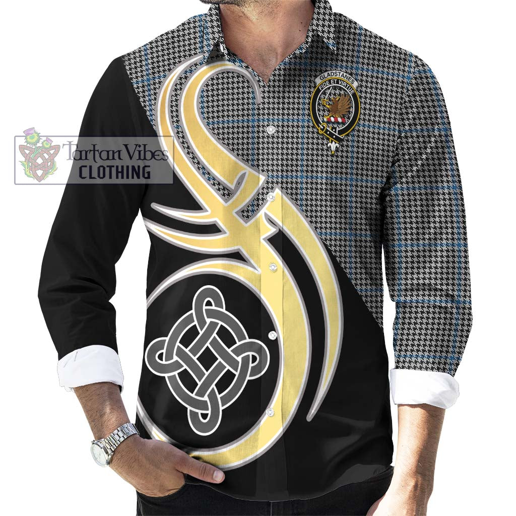 Gladstanes Tartan Long Sleeve Button Shirt with Family Crest and Celtic Symbol Style - Tartan Vibes Clothing