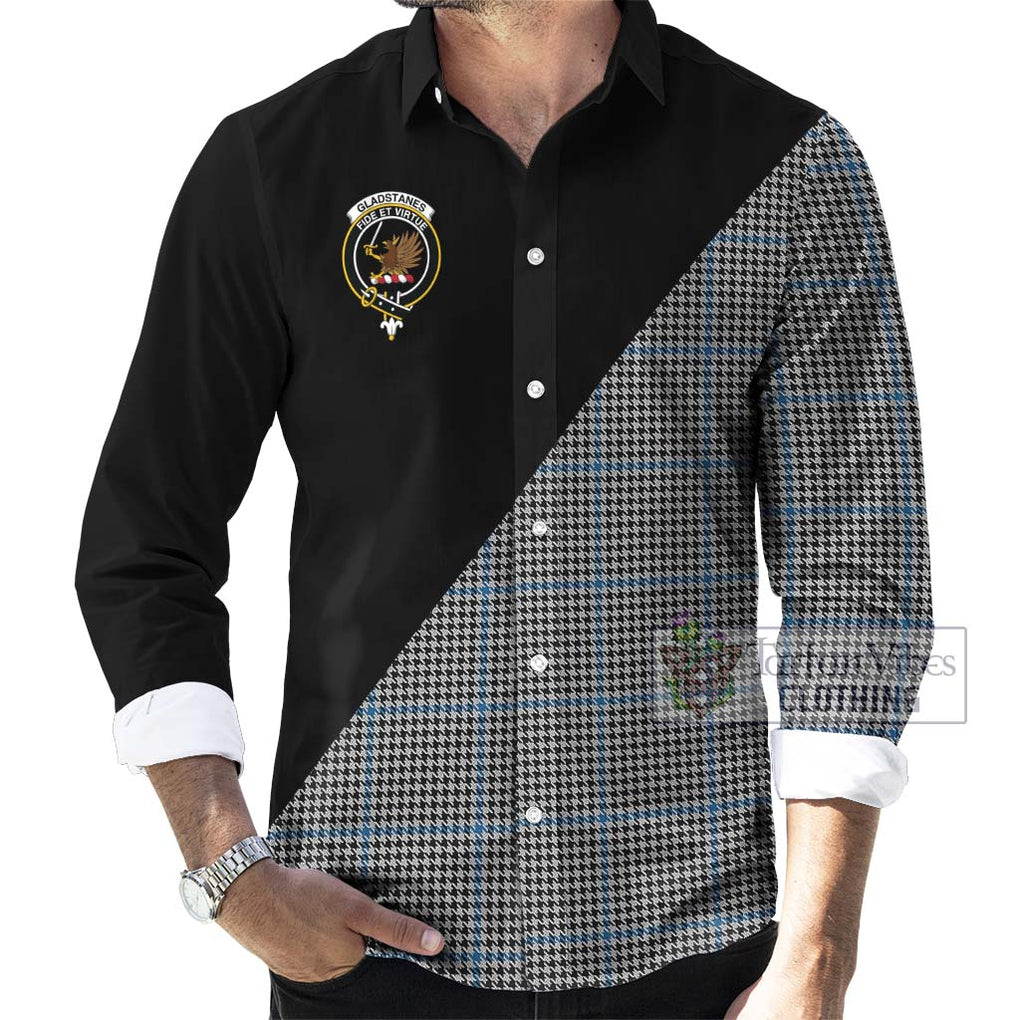 Gladstanes Tartan Long Sleeve Button Shirt with Family Crest and Military Logo Style - Tartanvibesclothing Shop