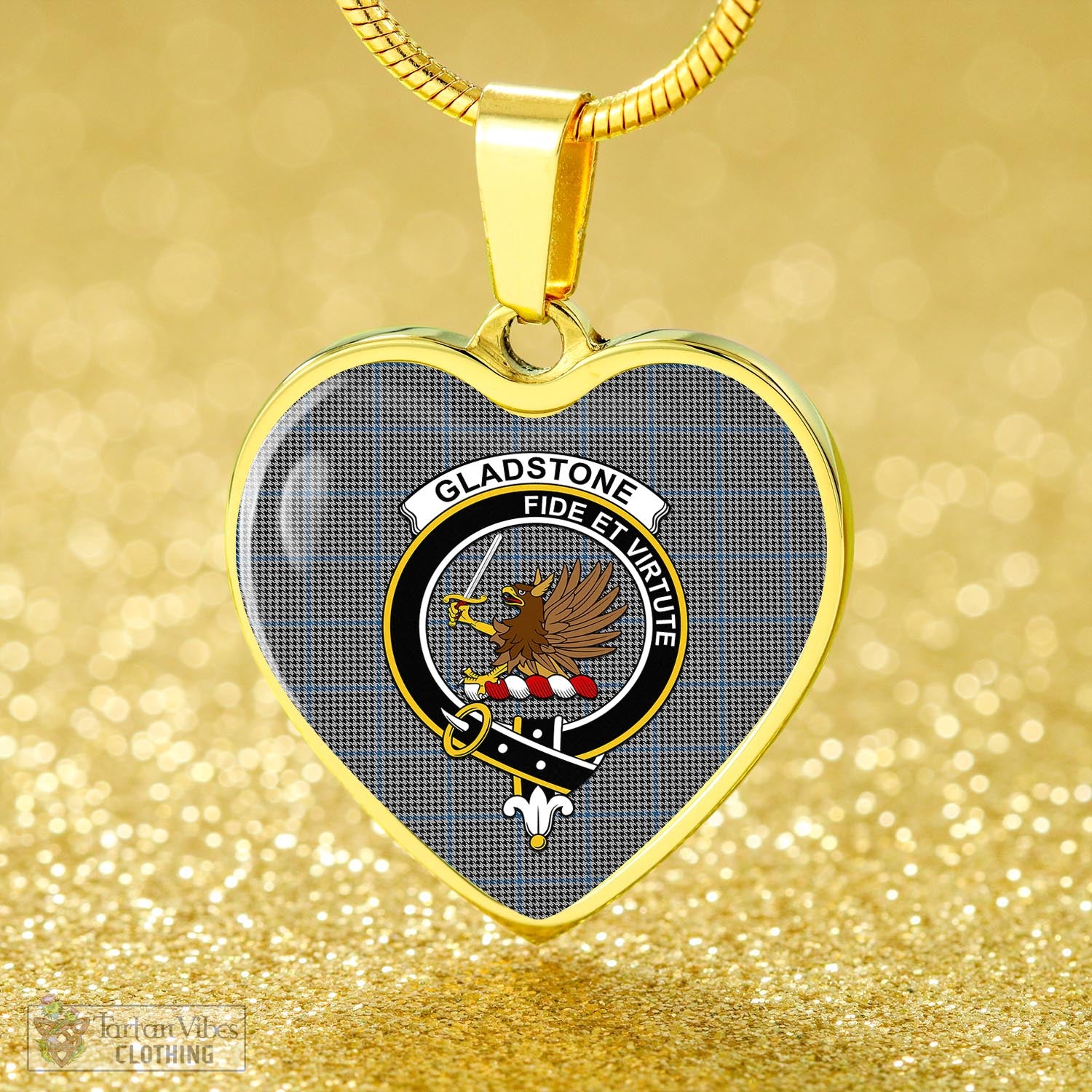Gladstone Tartan Heart Necklace with Family Crest - Tartan Vibes Clothing