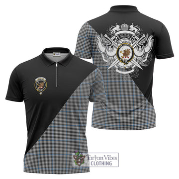 Gladstone Tartan Zipper Polo Shirt with Family Crest and Military Logo Style Unisex - Tartan Vibes Clothing