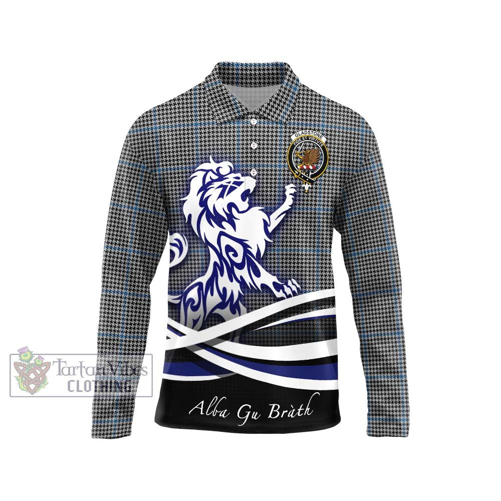 Gladstone Tartan Long Sleeve Polo Shirt with Alba Gu Brath Regal Lion Emblem Unisex - Tartan Vibes Clothing