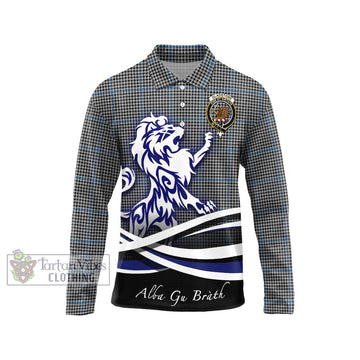 Gladstone Tartan Long Sleeve Polo Shirt with Alba Gu Brath Regal Lion Emblem Unisex - Tartan Vibes Clothing