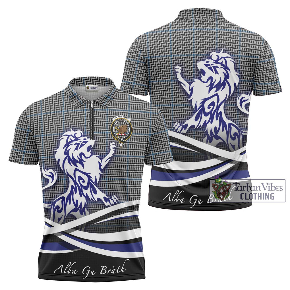 Gladstone Tartan Zipper Polo Shirt with Alba Gu Brath Regal Lion Emblem Unisex - Tartan Vibes Clothing