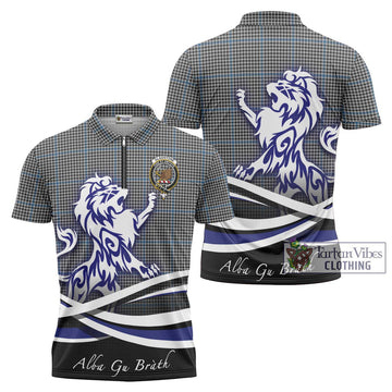 Gladstone Tartan Zipper Polo Shirt with Alba Gu Brath Regal Lion Emblem Unisex - Tartan Vibes Clothing