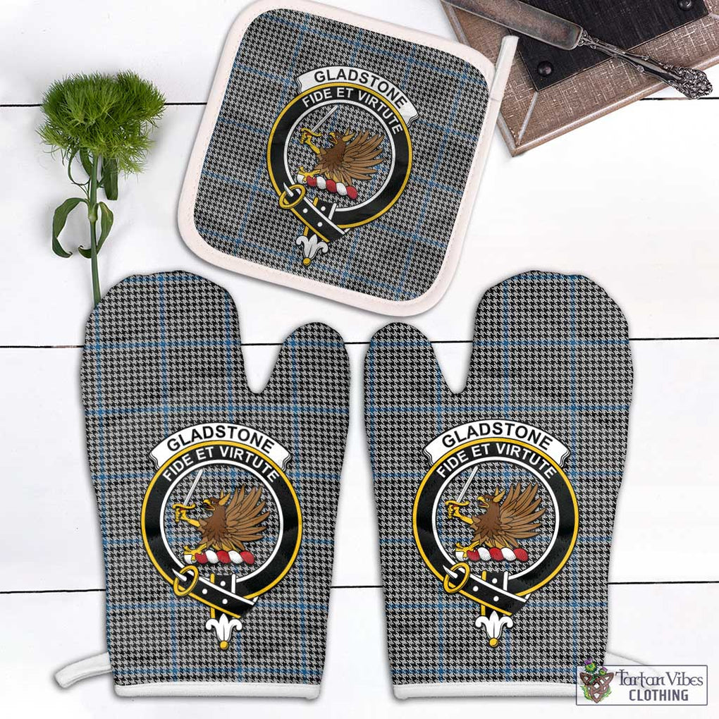 Gladstone Tartan Combo Oven Mitt & Pot-Holder with Family Crest Combo 2 Oven Mitt & 1 Pot-Holder Black - Tartan Vibes Clothing