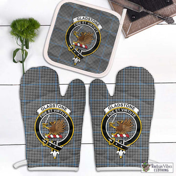 Gladstone Tartan Combo Oven Mitt & Pot-Holder with Family Crest Combo 2 Oven Mitt & 1 Pot-Holder Black - Tartan Vibes Clothing