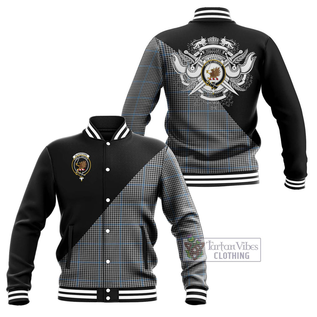 Gladstone Tartan Baseball Jacket with Family Crest and Military Logo Style Unisex - Tartan Vibes Clothing