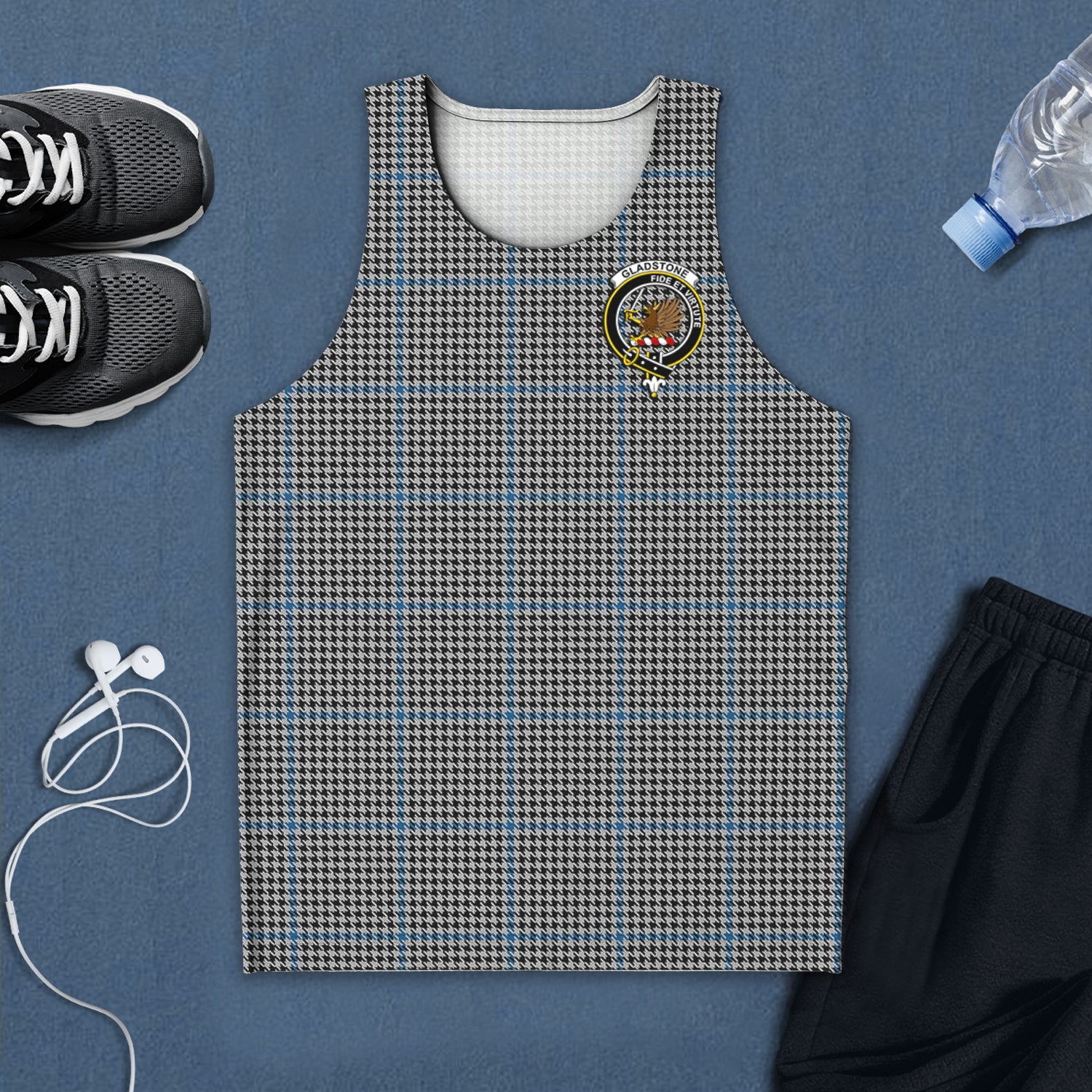 Gladstone Tartan Mens Tank Top with Family Crest 5XL - Tartan Vibes Clothing