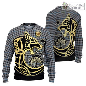 Gladstone Tartan Ugly Sweater with Family Crest Celtic Wolf Style Unisex - Tartan Vibes Clothing