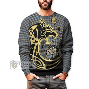 Gladstone Tartan Sweatshirt with Family Crest Celtic Wolf Style Unisex - Tartan Vibes Clothing