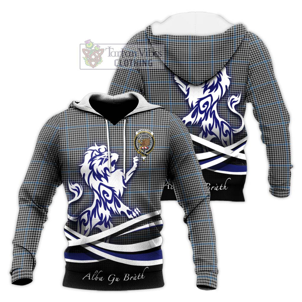 Gladstone Tartan Knitted Hoodie with Alba Gu Brath Regal Lion Emblem Unisex Knitted Pullover Hoodie - Tartan Vibes Clothing