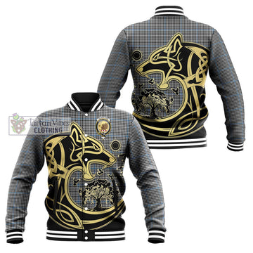 Gladstone Tartan Baseball Jacket with Family Crest Celtic Wolf Style Unisex - Tartan Vibes Clothing