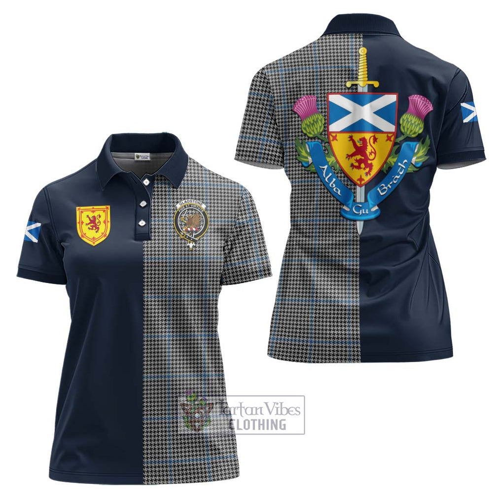 Gladstone Tartan Women's Polo Shirt Alba with Scottish Lion Royal Arm Half Style Women - Tartan Vibes Clothing