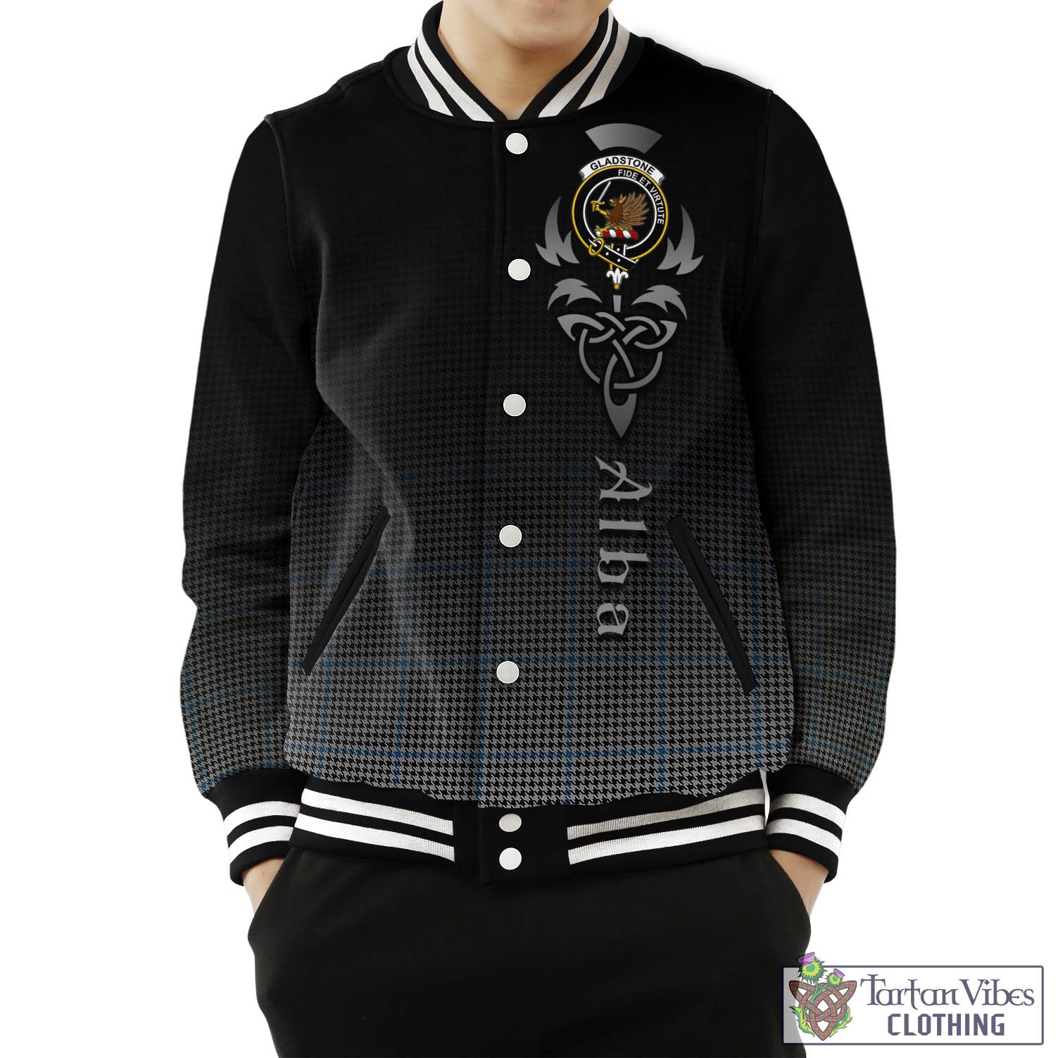 Gladstone Tartan Baseball Jacket Featuring Alba Gu Brath Family Crest Celtic Inspired Unisex - Tartan Vibes Clothing