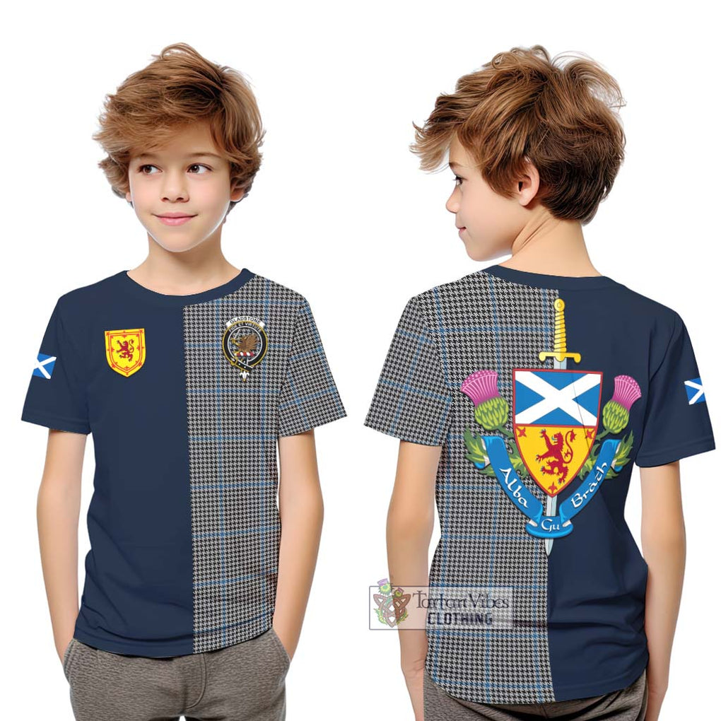 Gladstone Tartan Kid T-Shirt Alba with Scottish Lion Royal Arm Half Style Youth XL Size14 - Tartan Vibes Clothing