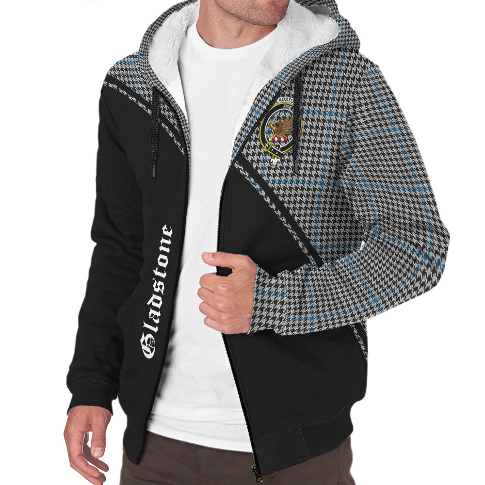 Gladstone Tartan Sherpa Hoodie with Family Crest Curve Style Unisex - Tartan Vibes Clothing