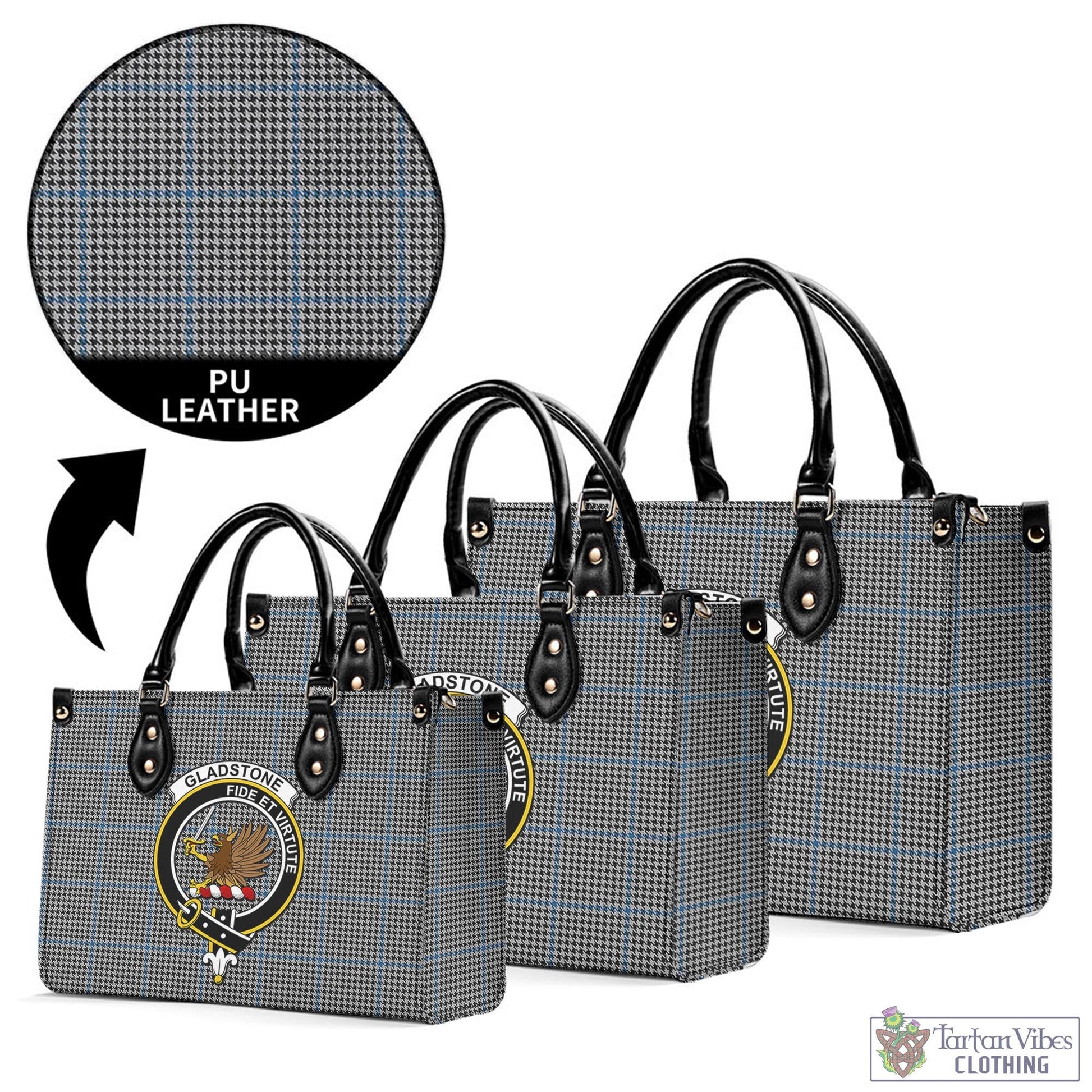 Gladstone Tartan Luxury Leather Handbags with Family Crest L - Tartan Vibes Clothing
