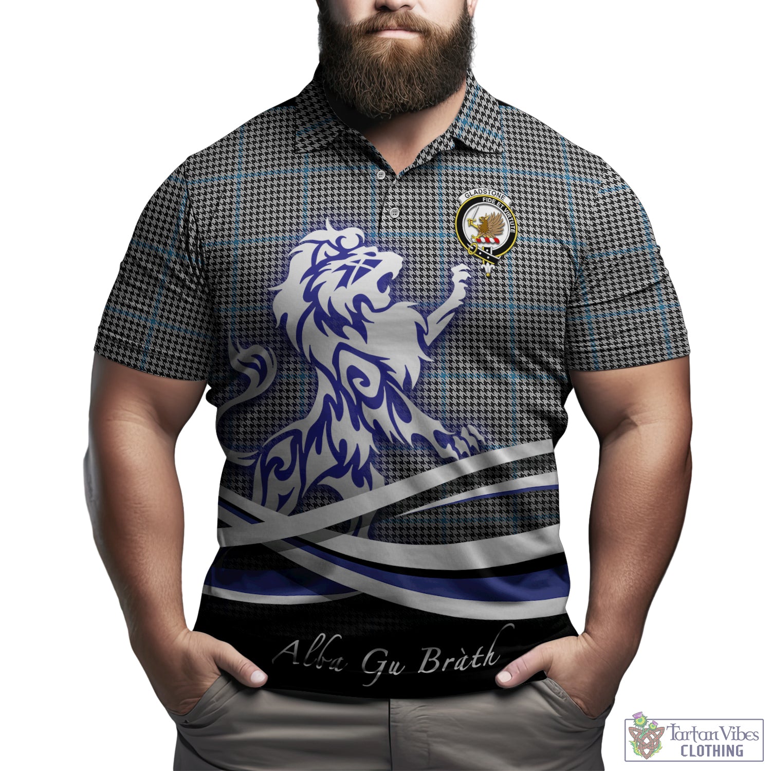Gladstone Tartan Polo Shirt with Alba Gu Brath Regal Lion Emblem Kid - Tartan Vibes Clothing