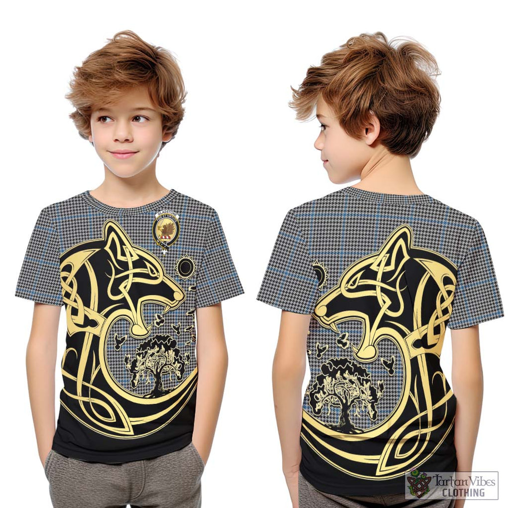 Gladstone Tartan Kid T-Shirt with Family Crest Celtic Wolf Style Youth XL Size14 - Tartan Vibes Clothing