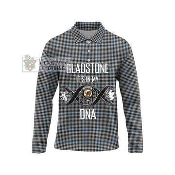 Gladstone Tartan Long Sleeve Polo Shirt with Family Crest DNA In Me Style Unisex - Tartan Vibes Clothing