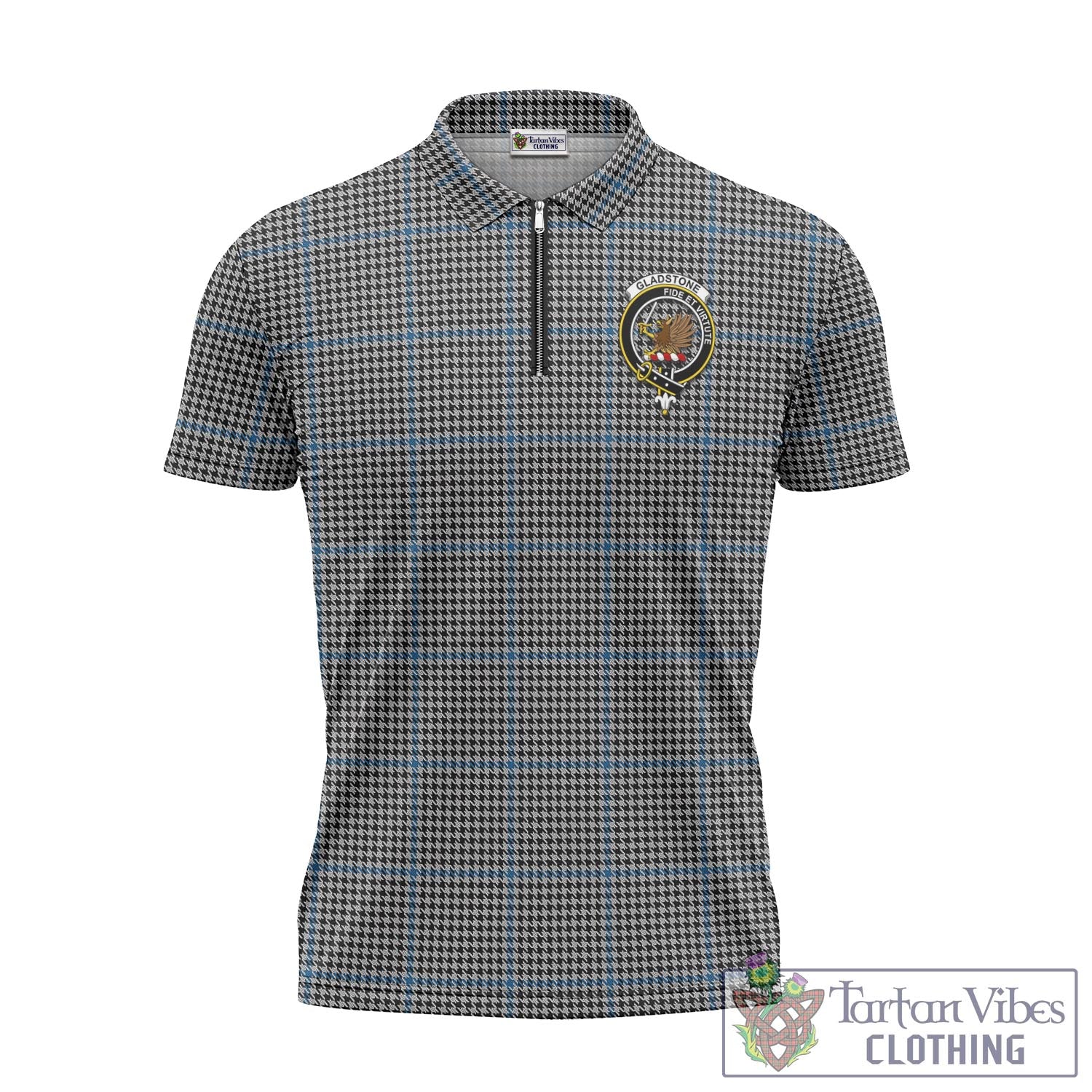 Gladstone Tartan Zipper Polo Shirt with Family Crest Unisex - Tartan Vibes Clothing