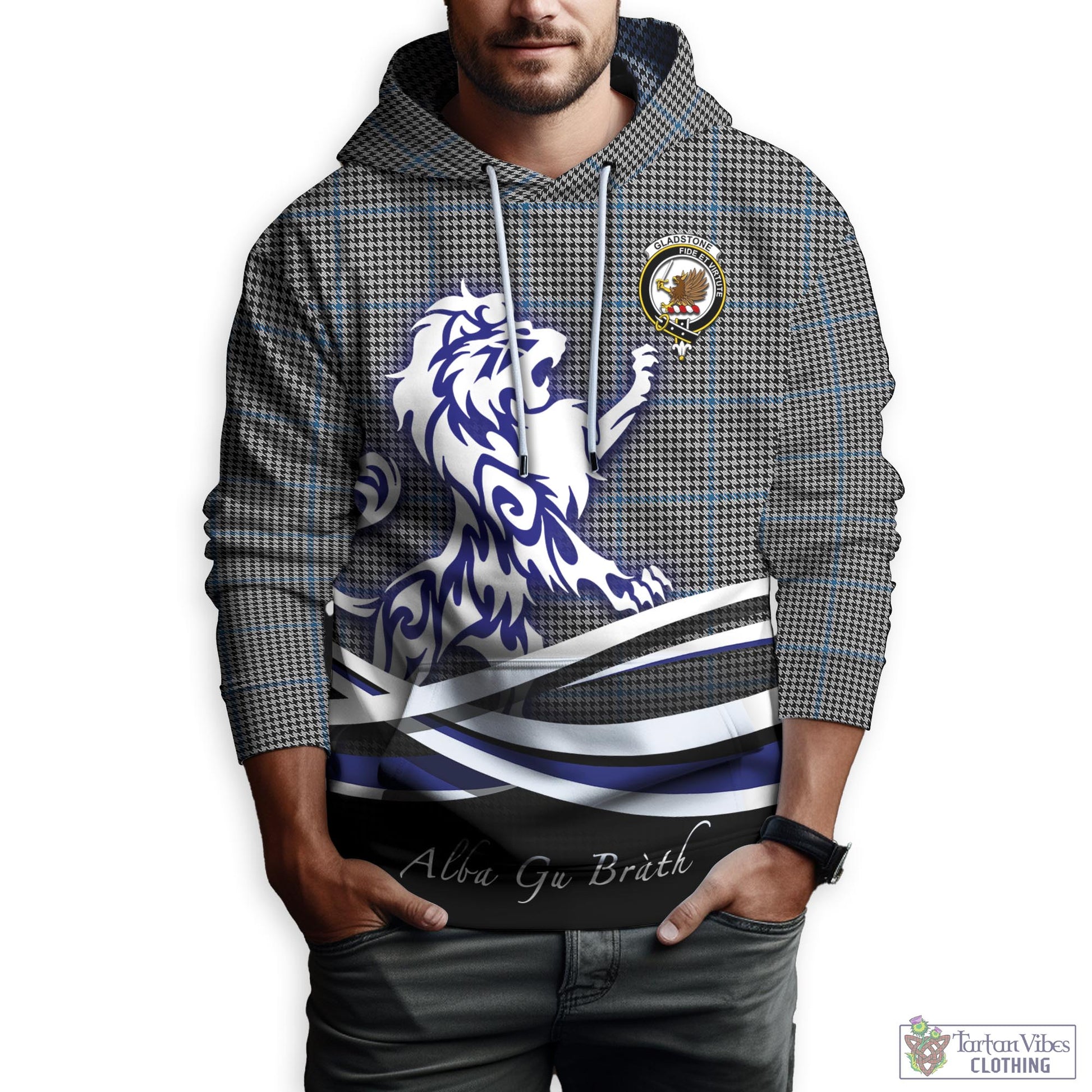 Gladstone Tartan Hoodie with Alba Gu Brath Regal Lion Emblem Zip Hoodie - Tartan Vibes Clothing
