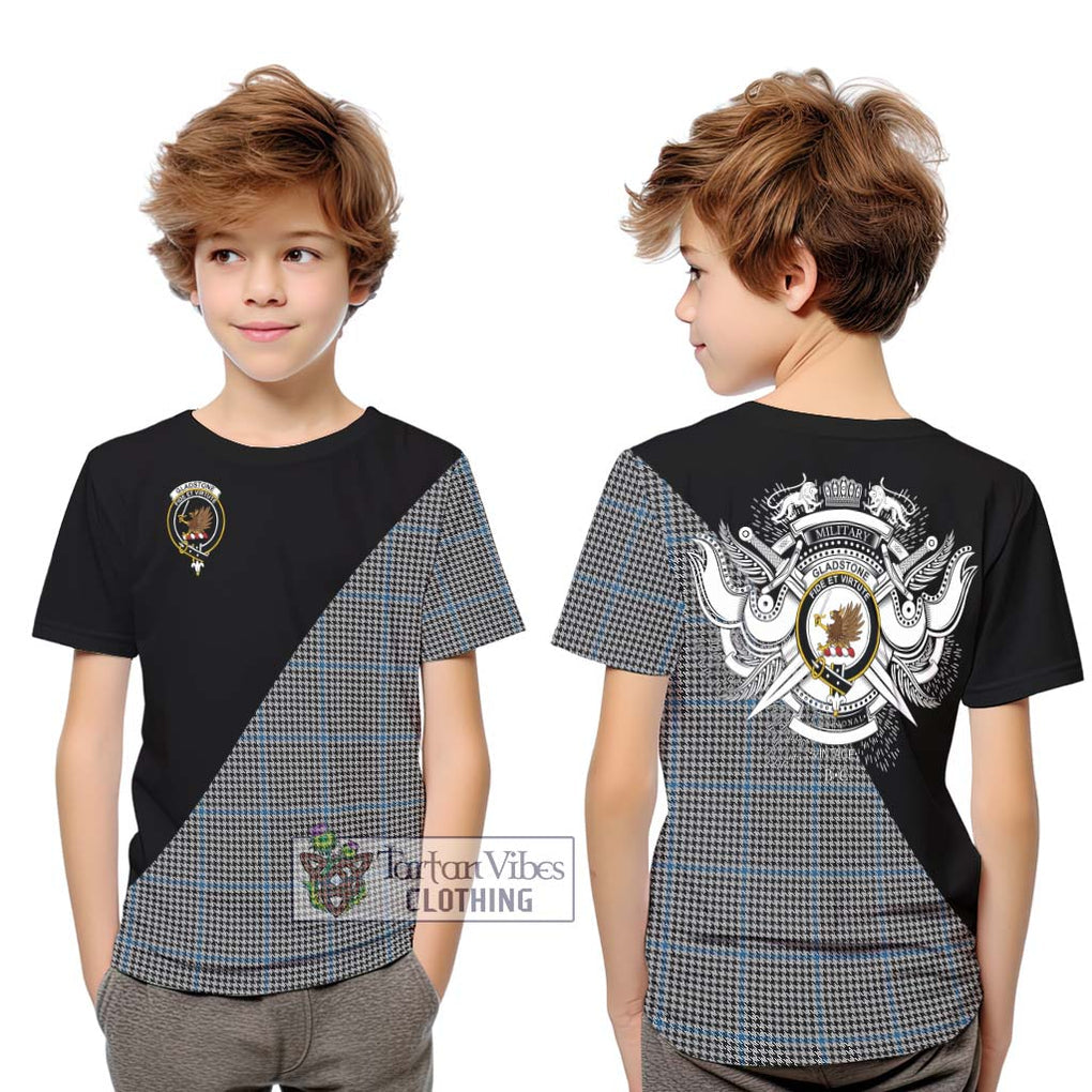 Gladstone Tartan Kid T-Shirt with Family Crest and Military Logo Style Youth XL Size14 - Tartan Vibes Clothing