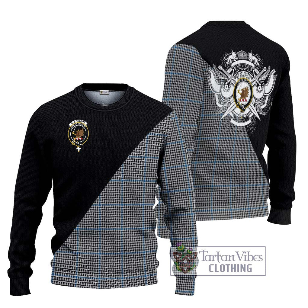 Gladstone Tartan Ugly Sweater with Family Crest and Military Logo Style Unisex - Tartan Vibes Clothing