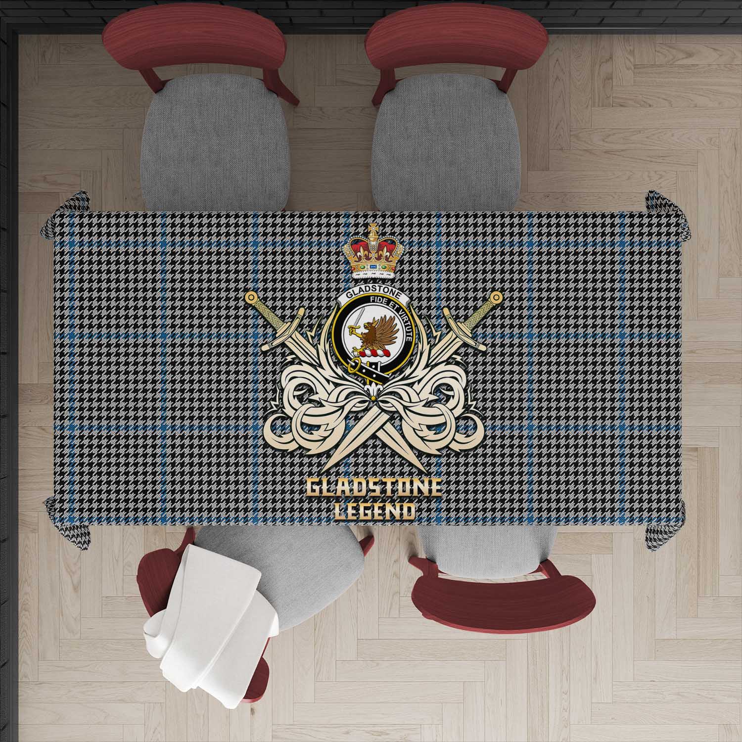 Gladstone Tartan Tablecloth with Clan Crest and the Golden Sword of Courageous Legacy - Tartan Vibes Clothing