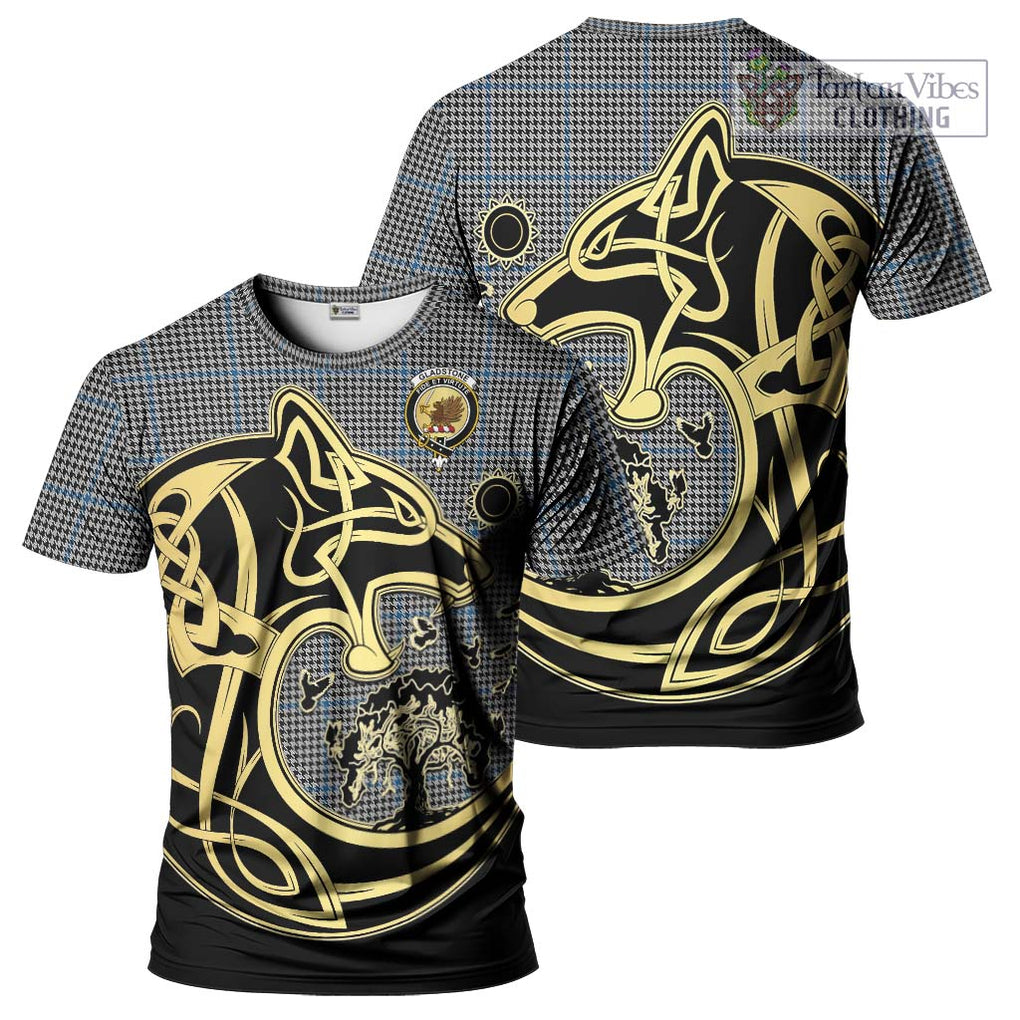 Gladstone Tartan T-Shirt with Family Crest Celtic Wolf Style Kid's Shirt - Tartan Vibes Clothing