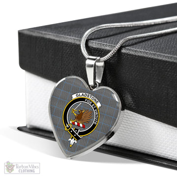 Gladstone Tartan Heart Necklace with Family Crest Luxury Necklace (Silver) No - Tartan Vibes Clothing