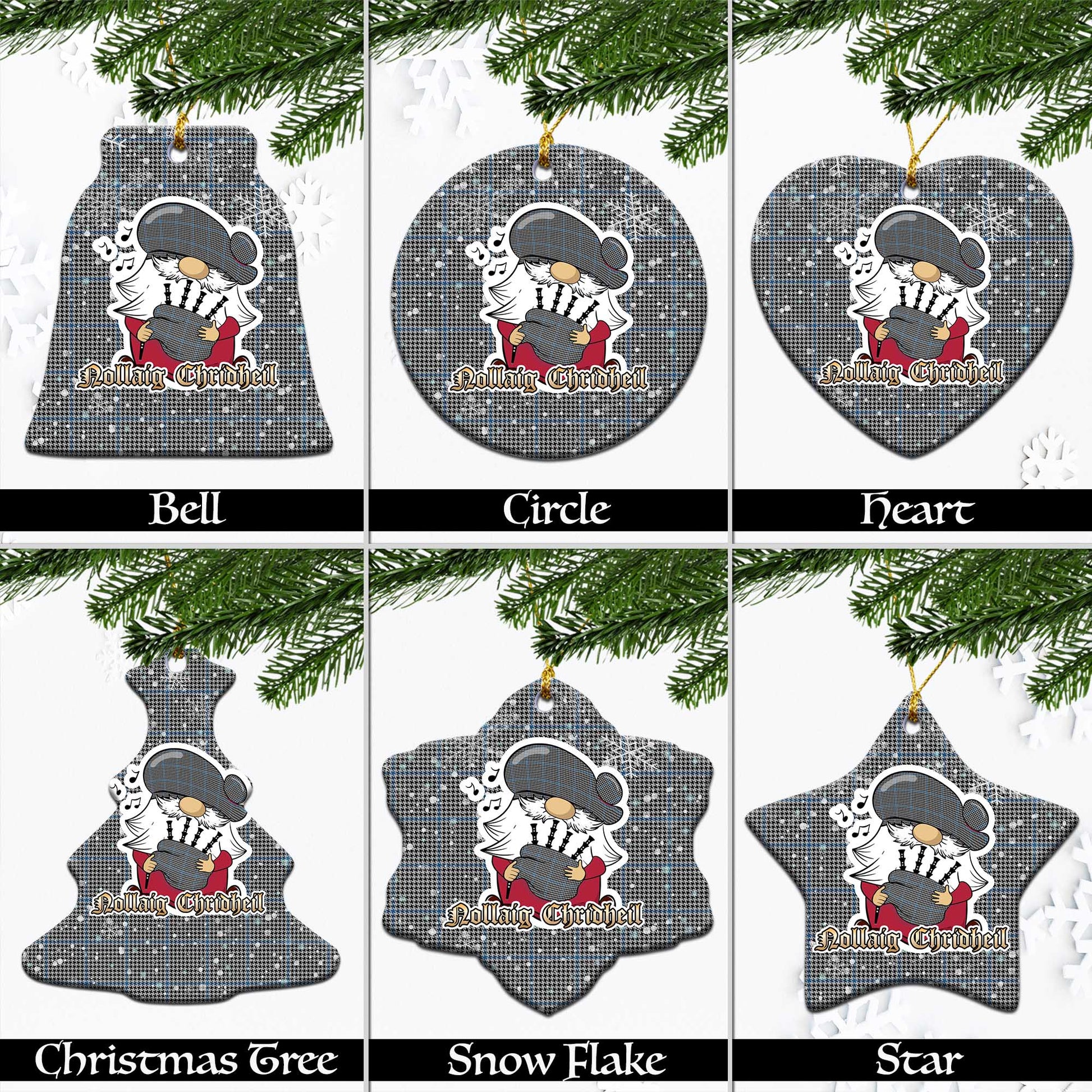 Gladstone Tartan Christmas Ceramic Ornaments with Scottish Gnome Playing Bagpipes Ceramic - Tartan Vibes Clothing