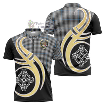 Gladstone Tartan Zipper Polo Shirt with Family Crest and Celtic Symbol Style Unisex - Tartan Vibes Clothing