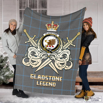 Gladstone Tartan Blanket with Clan Crest and the Golden Sword of Courageous Legacy X-Large 59 x 79 inches 150 x 200 cm - Tartan Vibes Clothing
