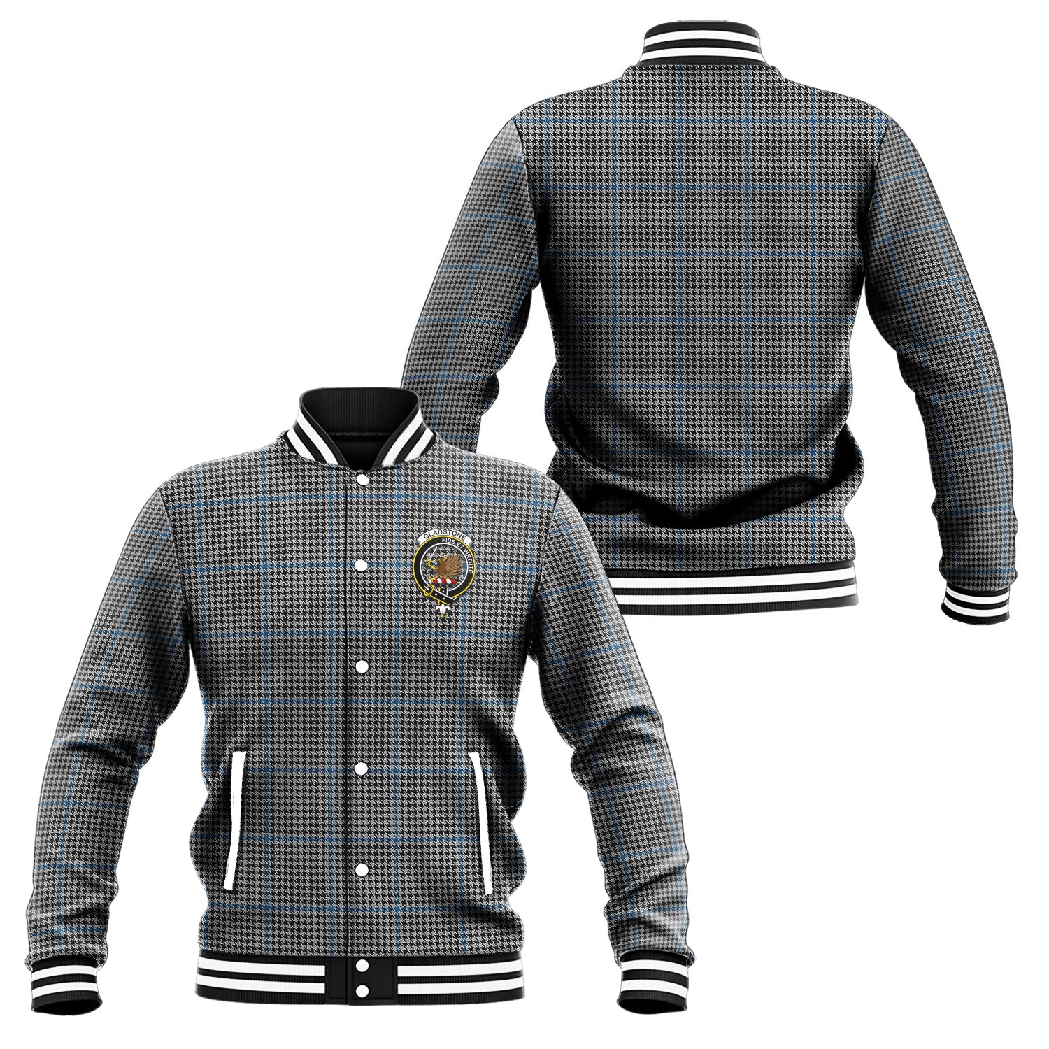 Gladstone Tartan Baseball Jacket with Family Crest Unisex - Tartan Vibes Clothing