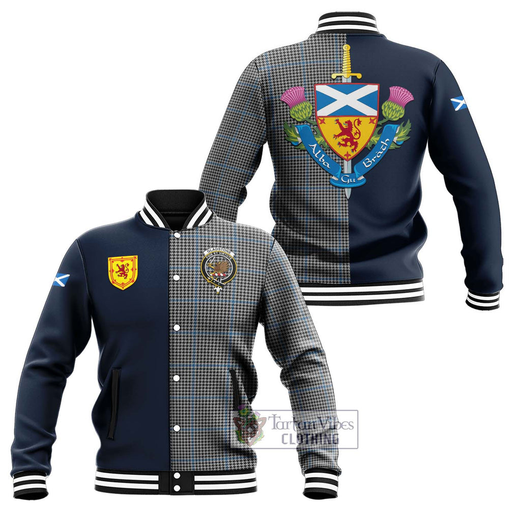 Gladstone Tartan Baseball Jacket Alba with Scottish Lion Royal Arm Half Style Unisex - Tartan Vibes Clothing