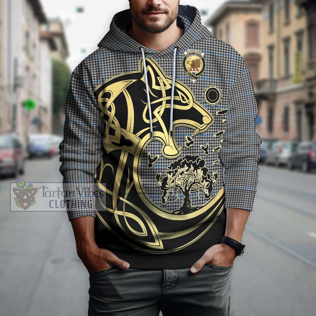 Gladstone Tartan Hoodie with Family Crest Celtic Wolf Style Zip Hoodie - Tartan Vibes Clothing