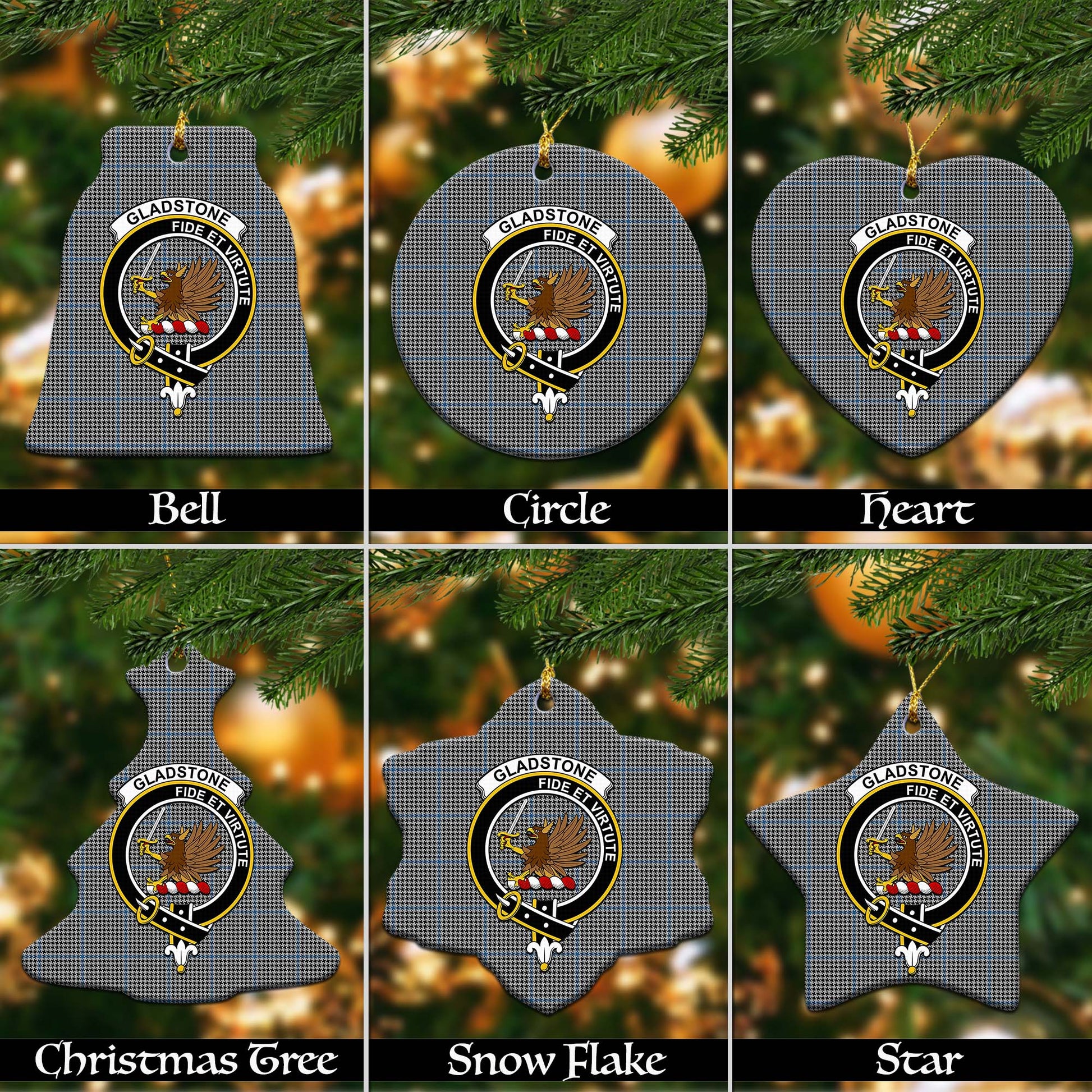 Gladstone Tartan Christmas Ceramic Ornaments with Family Crest Ceramic - Tartan Vibes Clothing